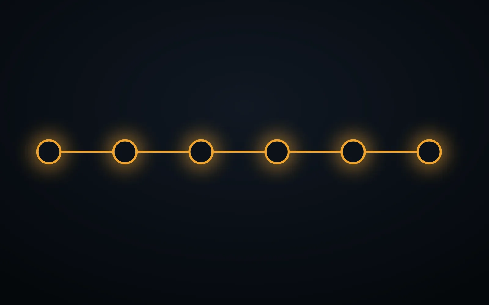 Illustration abstraite d'une chaîne de six points lumineux reliés en ligne, sur fond sombre