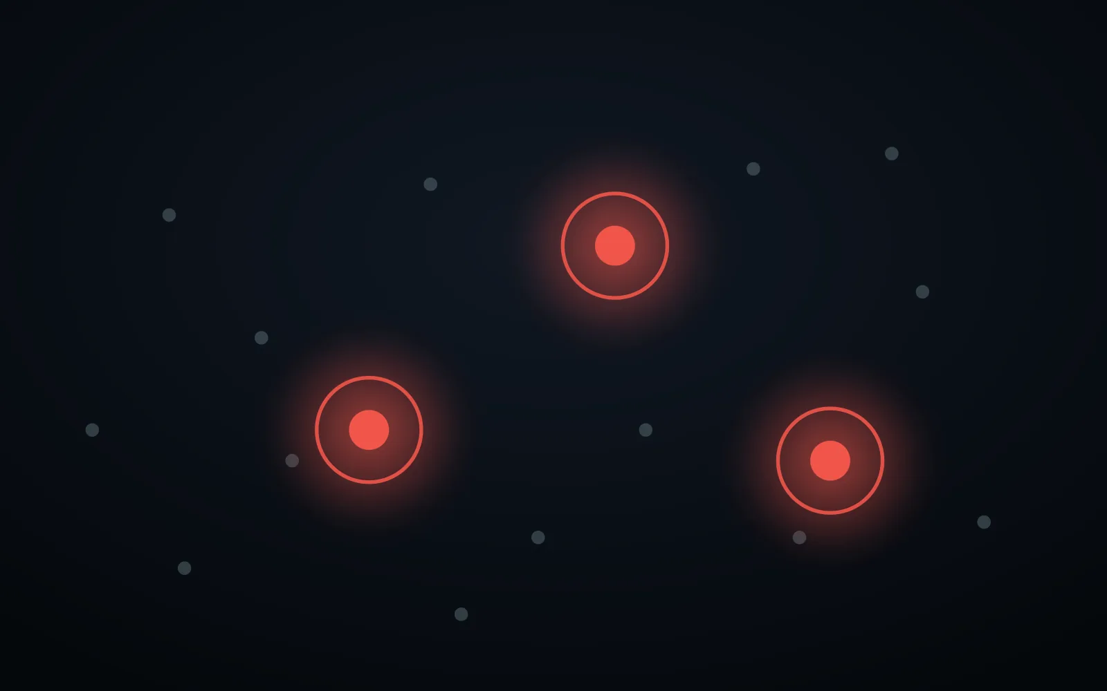 Illustration abstraite de trois points lumineux mis en évidence au milieu d'un champ de points ternes, sur fond sombre