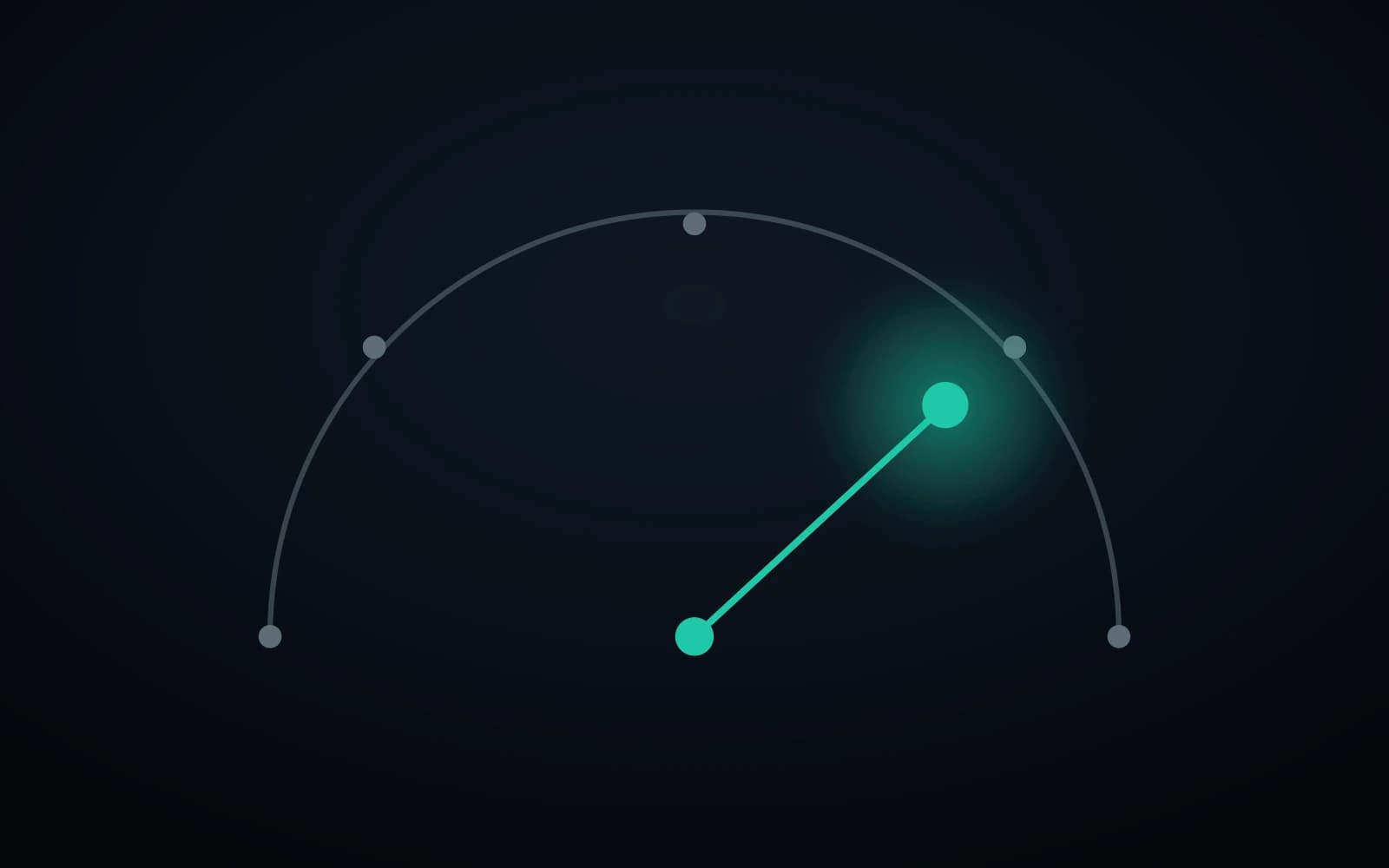 Illustration abstraite d'une jauge circulaire avec une aiguille pointant vers un nœud lumineux, sur fond sombre
